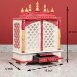 Furnshine - Handcrafted Wooden Pooja Mandir for Home – Red White Gold Temple with Drawer & Jaali Doors for Home and Office Décor - Image 4