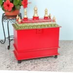 Furnshine - Handcrafted Wooden Temple for Home | Rajasthani Hand-Painted Pooja Mandir with Drawer | Red, White & Green Traditional Design - Image 6