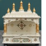Furnshine - Handcrafted Wooden Pooja Mandir for Home | White Rajasthani Temple with Hand-Painted Floral Design, Kalash Dome & Storage Drawer - Image 3