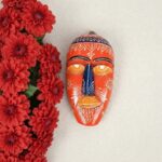 Furnshine - Handcrafted Orange/Blue Tribal Wooden Wall Mask - 9 Inch Nazar Battu African Egyptian Hanging for Home Entrance, Living Room Decor​