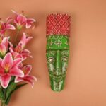 Furnshine - Handcrafted Green Tribal Wooden Wall Mask - 12 Inch Nazar Battu African Egyptian Hanging for Home Entrance, Living Room Decor