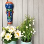 Furnshine - Handcrafted Blue/Green Tribal Wooden Wall Mask - 15 Inch Nazar Battu African Egyptian Hanging for Home Entrance, Living Room Decor​