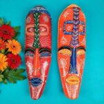 Furnshine - African Egyptian Face Wall Mask Hanging Set - Nazar Battu Tribal Wooden Masks for Home Entrance, Living Room Decor - 18 Inch Pack of 2