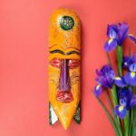 Furnshine - Yellow Handcrafted Wooden Tribal Wall Mask - 15 Inch Nazar Battu Hanging for Home Entrance & Living Room Decor