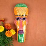 Furnshine - Orange Wall Mask Nazar Battu | 15 Inch Egyptian Tribal Wooden Hanging Mask - African Face Decor for Home Entrance, Door, Hallway, Balcony - Handcrafted India