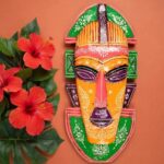 Furnshine - Tribal Wall Mask Nazar Battu | 20 Inch Orange Green Handcrafted Wooden Hanging - African Tribal Face Decor for Home Entrance, Living Room, Door, Balcony