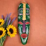 Furnshine - Nazar Battu Green Tribal Wooden Wall Mask | 18 Inch Handcrafted African Egyptian Face Hanging - Material Wood Home Entrance Door Living Room Balcony Decor