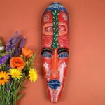 Furnshine - Red Tribal Wooden Mask Nazar Battu | Handcrafted African Egyptian Wall Hanging Decor - 18 inch Home Entrance Living Room Balcony Gift Pack