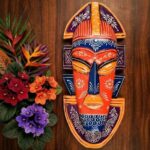 Furnshine - Nazar Battu Tribal Wall Mask 20 Inch Orange/Green - Handcrafted African Egyptian Wooden Face Hanging for Home Entrance, Living Room, Door, Balcony Decor & Gifts