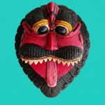 Furnshine - Handcrafted Red Yali Wooden Mask: Mythical South Indian Guardian for Divine Home Decor