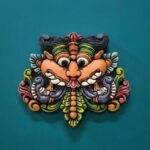Furnshine - Handcrafted Chettinad Yali Yazhi Wooden Wall Mask - Solid Wood Carved Mythical Guardian, 10x12 Inch Traditional South Indian Home Decor