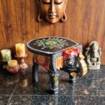 Furnshine - Wooden Elephant Stool Black Red Design - Handcrafted Indian Home Decor 6x9x6.5 Inches