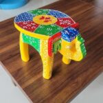 Furnshine - Wooden Elephant Stool Multicolor Design - Handcrafted Indian Home Decor 6x9x6.5 Inches