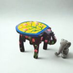 Furnshine - Wooden Elephant Stool Floral Black Yellow Design | Handcrafted Indian Home Decor Pooja Foyer 6.5H x 9L x 6.5W Inches