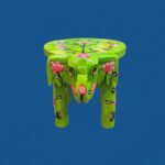Furnshine - Wooden Elephant Stool Floral Light Green Design | Handcrafted Indian Home Decor Pooja Foyer 6.5H x 9L x 6.5W Inches