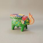 Furnshine - Cute Hand-Painted Green Small Wooden Elephant Stool - 4"H Indian Handicraft for Home, Pooja & Foyer Decor