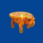 Furnshine - Handcrafted Orange Wooden Elephant Stool - Floral Designs Small Indian Handicraft for Pooja Decor, Home & Foyer (4.5"H x 5"W)