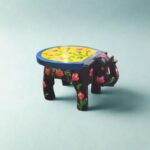 Furnshine - Handcrafted Black Wooden Elephant Stool with Yellow Floral Design - Small Indian Handicraft for Pooja, Home & Foyer Decor (4.5"H x 5"W)