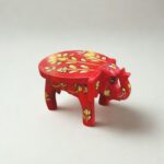 Furnshine - Handcrafted Red Wooden Elephant Stool with Floral Designs - Small Indian Handicraft for Pooja, Home Decor & Foyer (4.5"H x 5"W)