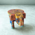 Furnshine - Blue Handcrafted Elephant Stool - Large Indian Handicraft Pooja Decor, Home & Foyer Accent (8"H x 10.5"L x 8"W)