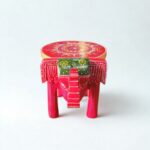 Furnshine - Red with Green Handcrafted Elephant Stool - Indian Handicraft for Pooja Decor, Home & Foyer (8"H x 10.5"L x 8"W)