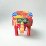 Furnshine - Handcrafted Red with Multicolor Design Wooden Elephant Stool – Colorful Hand-Painted Home Décor & Seating (8 Inch Height)