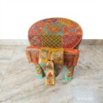 Furnshine - Handcrafted Wooden Elephant Stool – Turquoise Hand-Painted Pooja & Home Décor (8 Inch Height)