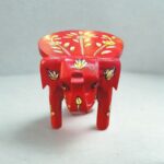 Furnshine - Handcrafted Red Wooden Elephant Stool with Floral Designs - Large Indian Rajasthan Handicrafts for Home Pooja Foyer Decor (8"H x 10.5"L x 8"W)
