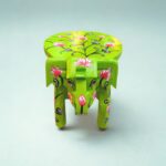 Furnshine - Handcrafted Light Green Wooden Elephant Stool with Floral Designs - Large Indian Rajasthan Handicrafts for Home Pooja Foyer Decor (8"H x 10.5"L x 8"W)