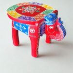Furnshine - Multicolor Wooden Elephant Stool - Indian Handicrafts for Home, Pooja & Foyer Decor (8"H x 10.5"L x 8"W)