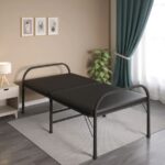 Furnshine - Folding Bed with Black Resin Mattress Top | Metal Frame & Solid Wood Support