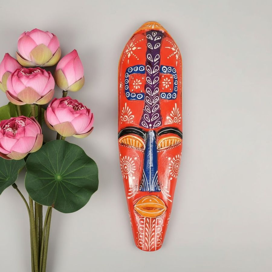 1 Furnshine -Vibrant Wooden Tribal Wall Mask Nazar Battu for Home Entrance & Living Room Wall Decor – 18 inch Handcrafted African-Style Face Hanging - Image 1