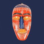 Furnshine - Handcrafted Orange/Blue Tribal Wooden Wall Mask - 9 Inch Nazar Battu African Egyptian Hanging for Home Entrance, Living Room Decor​ - Image 2
