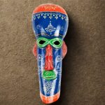 Furnshine - Handcrafted Blue/Green Tribal Wooden Wall Mask - 15 Inch Nazar Battu African Egyptian Hanging for Home Entrance, Living Room Decor​ - Image 2