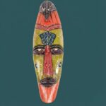 Furnshine - Green Maroon African Tribal Wall Mask Hanging - Nazar Battu Wooden Decor for Home Entrance & Living Room - 18 Inch Single Pack - Image 2