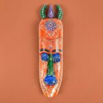 Furnshine - Orange Purple Horned Tribal Wall Mask - Nazar Battu Wooden Hanging for Home Entrance Decor - Image 2