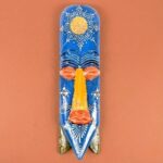 Furnshine - Blue Wooden Tribal Wall Mask - Handcrafted 15 Inch Nazar Battu Hanging for Home Entrance & Living Room Decor - Image 2