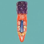 Furnshine - Handcrafted Orange Wooden Tribal Wall Mask with Purple Crown – Nazar Battu for Home Entrance, Living Room & Balcony Decor – 12 Inch Ethnic Hanging Art - Image 2