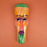 Furnshine - Orange Wall Mask Nazar Battu | 15 Inch Egyptian Tribal Wooden Hanging Mask - African Face Decor for Home Entrance, Door, Hallway, Balcony - Handcrafted India - Image 2