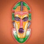 Furnshine - Tribal Wall Mask Nazar Battu | 20 Inch Orange Green Handcrafted Wooden Hanging - African Tribal Face Decor for Home Entrance, Living Room, Door, Balcony - Image 2