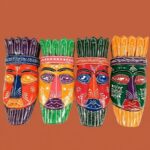 Furnshine - Set of 4 African Tribal Wooden Face Masks | Nazar Battu Wall Hanging Decor - Handcrafted Multi-Color (Green, Orange, Blue, Purple) for Home Entrance, Living Room - Buy Online - Image 2