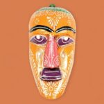 Furnshine - Handcrafted Orange Wooden Tribal Wall Mask – Nazar Battu for Home Entrance, Living Room & Ethnic Decor – 9 Inch Traditional Indian Art Hanging