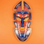 Furnshine - Nazar Battu Tribal Wall Mask 20 Inch Orange/Green - Handcrafted African Egyptian Wooden Face Hanging for Home Entrance, Living Room, Door, Balcony Decor & Gifts - Image 2