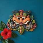 Furnshine - Handcrafted Chettinad Yali Yazhi Wooden Wall Mask - Solid Wood Carved Mythical Guardian, 10x12 Inch Traditional South Indian Home Decor - Image 2