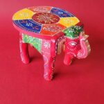 Furnshine - Wooden Elephant Stool Red Multicolour Design | Handcrafted Indian Home Decor Pooja Foyer 6H x 9L x 6.5W Inches - Image 2