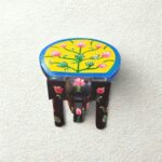 Furnshine - Wooden Elephant Stool Floral Black Yellow Design | Handcrafted Indian Home Decor Pooja Foyer 6.5H x 9L x 6.5W Inches - Image 2