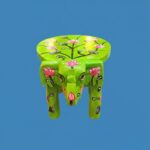 Furnshine - Wooden Elephant Stool Floral Light Green Design | Handcrafted Indian Home Decor Pooja Foyer 6.5H x 9L x 6.5W Inches - Image 2