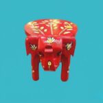 Furnshine - Wooden Red Elephant Stool with Floral Designs - 6.5"H Indian Handicraft for Pooja, Foyer & Home Decor - Image 2