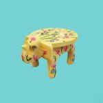 Furnshine - Handcrafted Yellow Wooden Elephant Stool with Floral Designs - Small Indian Handicraft for Home Decor, Pooja & Foyer (4.5"H x 5"W) - Image 2