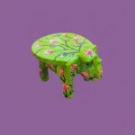 Furnshine - Handcrafted Light Green Wooden Elephant Stool - Floral Designs Small Indian Handicraft for Pooja, Home & Foyer Decor (4.5"H x 5"W)
